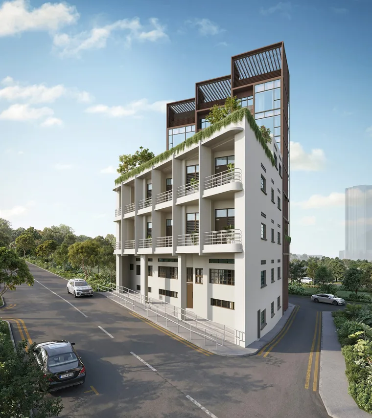 Duet @ Emily conservation building facade on Mount Emily Road, with the new annex rising behind